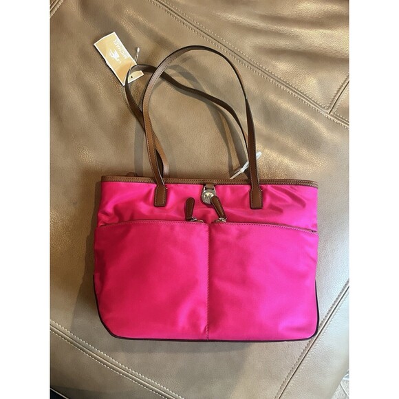 Michael Kors Kempton Raspberry Pink MD Pocket Tote Bag Nylon Medium NEW - Picture 10 of 14